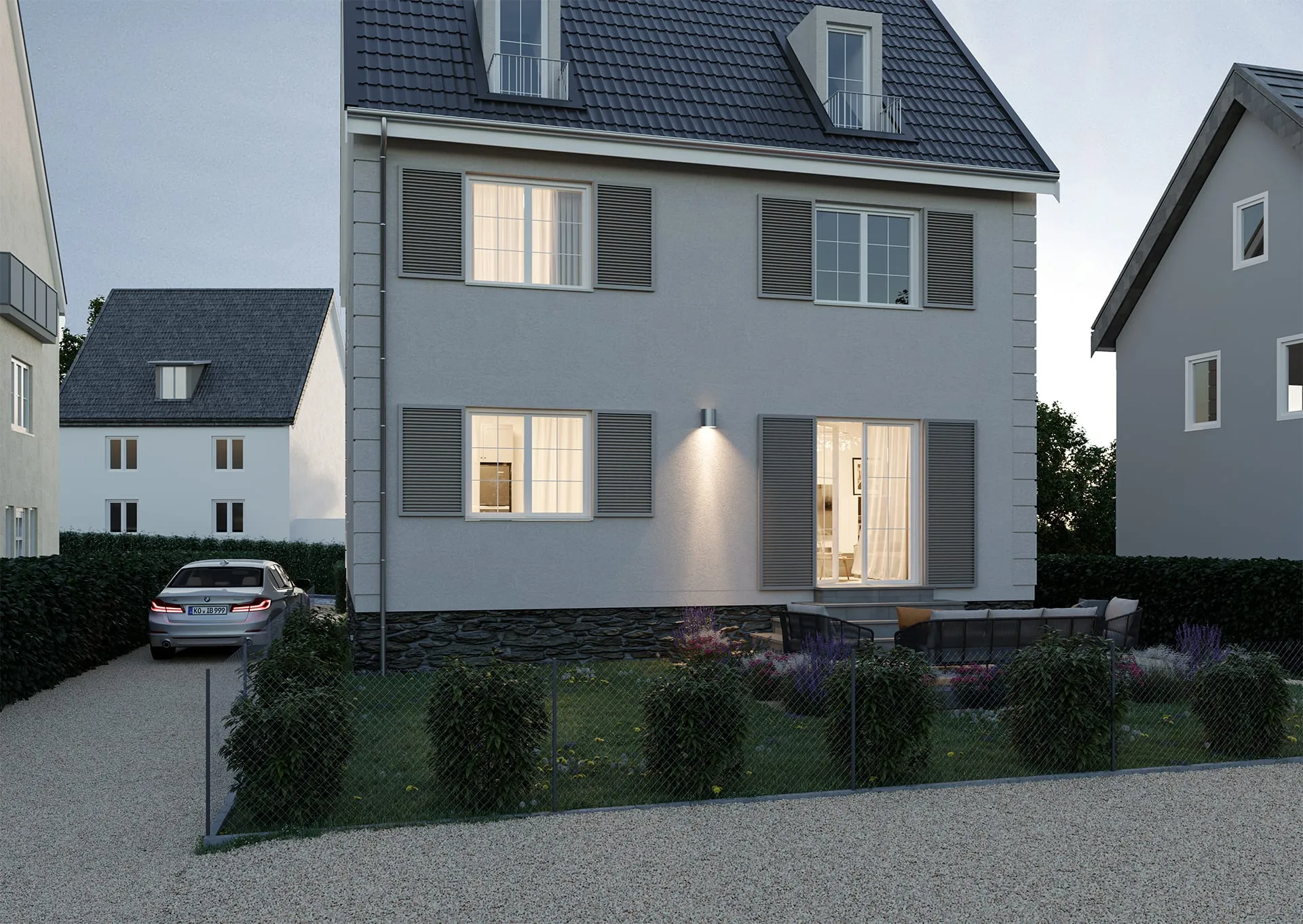 Saniertes Wohnhaus in Koblenz bei Abendlicht